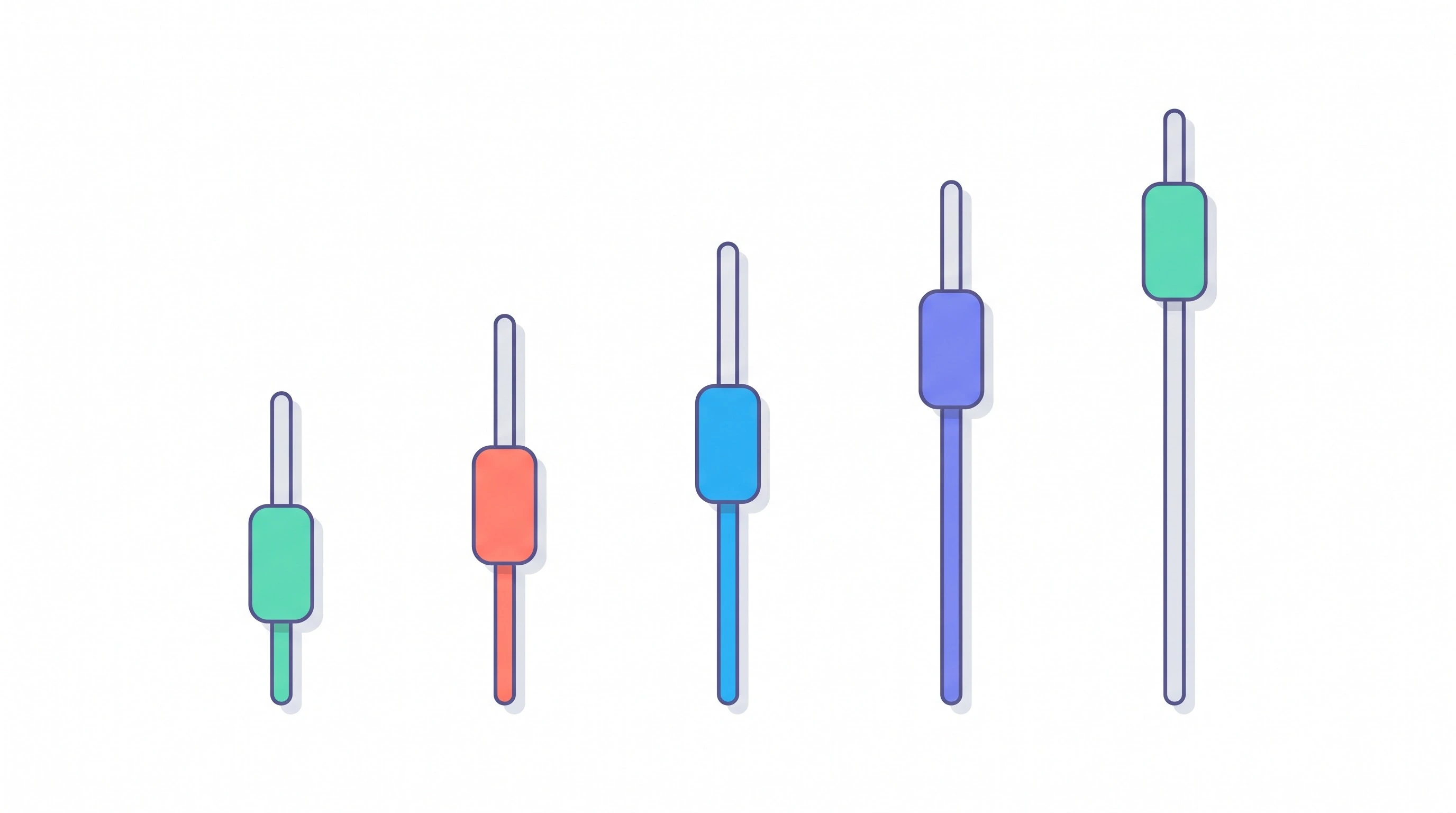 Five vertical slider controls of increasing height on a white background.