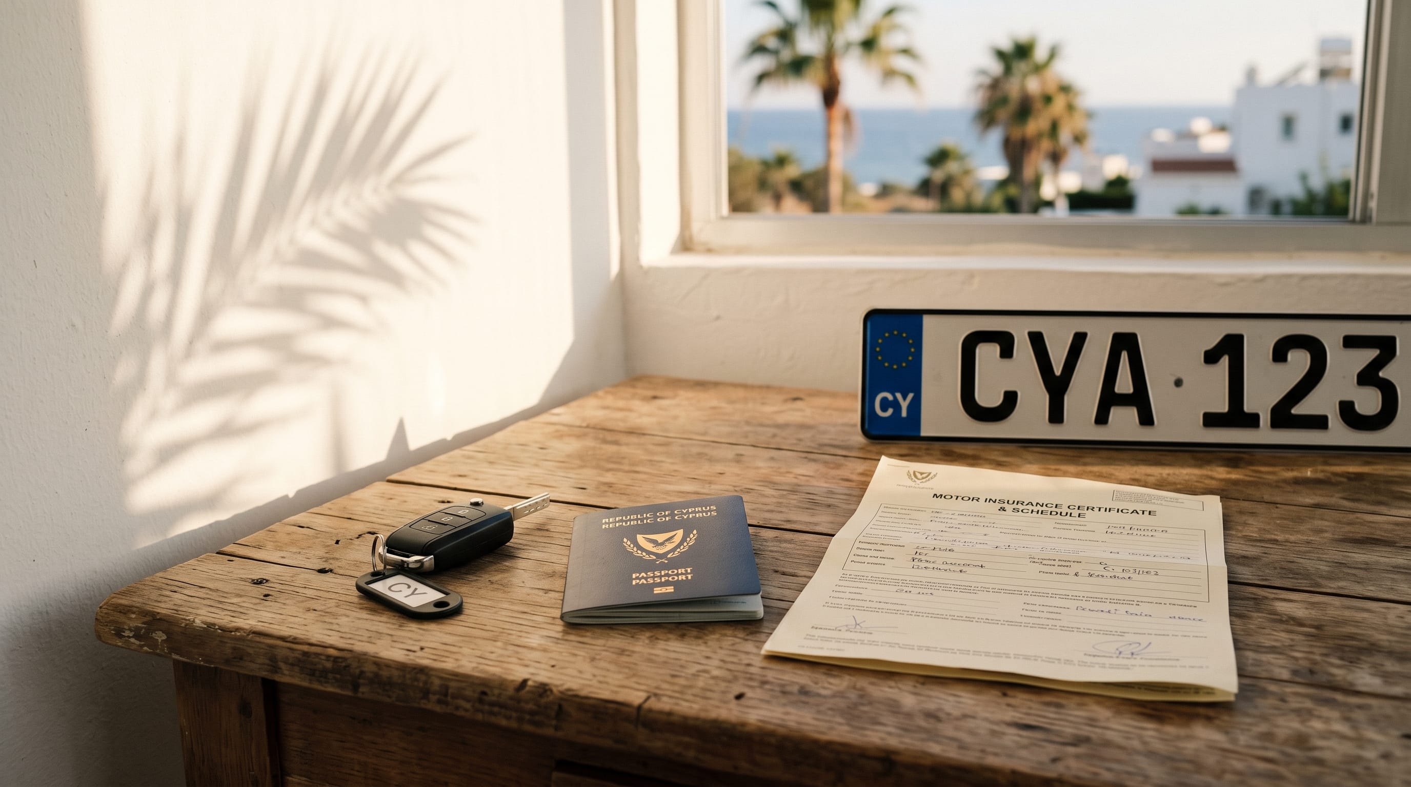 Μπορούν οι τουρίστες να αγοράσουν ασφάλιση αυτοκινήτου στην Κύπρο: κλειδί ενοικιαζόμενου αυτοκινήτου, διαβατήριο και έγγραφο ασφάλισης αυτοκινήτου σε ξύλινο γραφείο